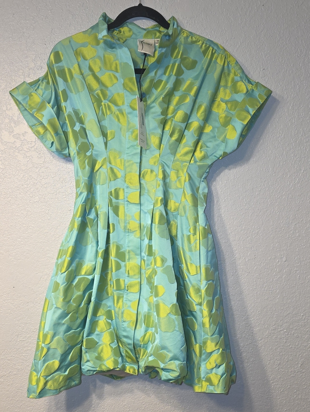 Ara Aqua and Lime Floral Fit-and-Flare Midi Dress